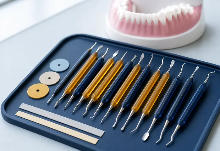 Composite shaping and polishing instruments on a tray
