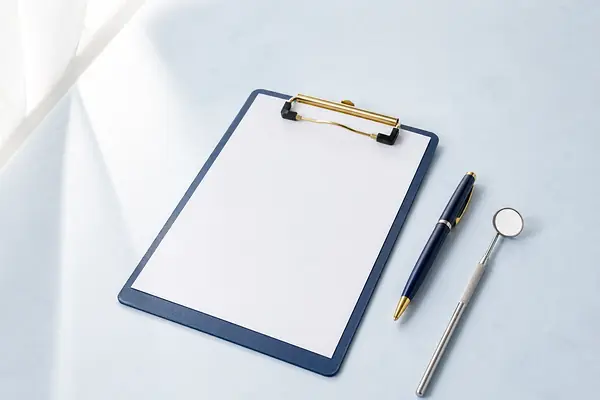 Clipboard with a blank page and a pen