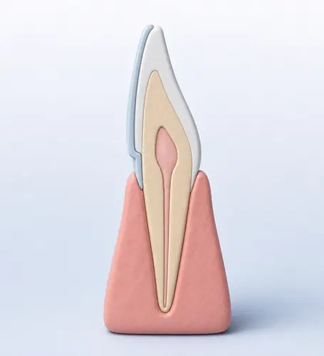 Illustration of a porcelain veneer in cross-section on a front tooth with some enamel removed