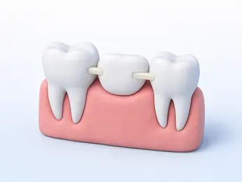 Illustration of a fibre bridge bonded to the teeth either side of a gap