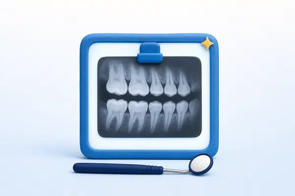 Illustration of a dental X-ray of back teeth on a light box