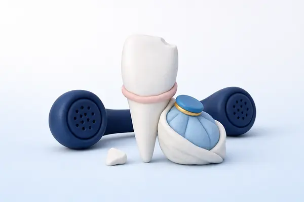 Illustration of a chipped tooth with a cold pack and a telephone