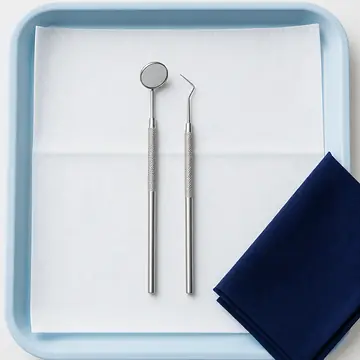 Dental mirror and probe on a tray